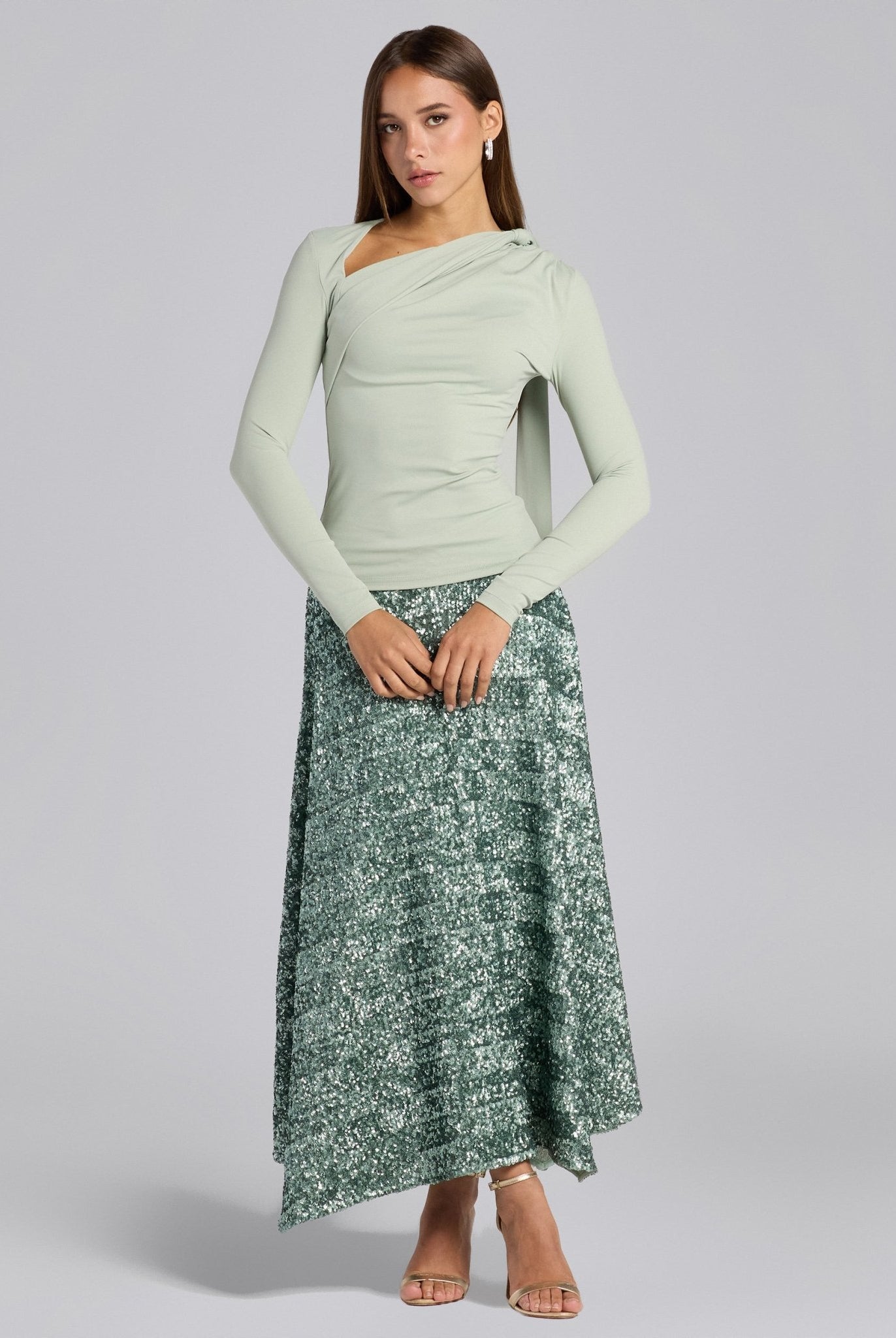 Mint Green Jersey Asymmetric Neck Top - shopaleena