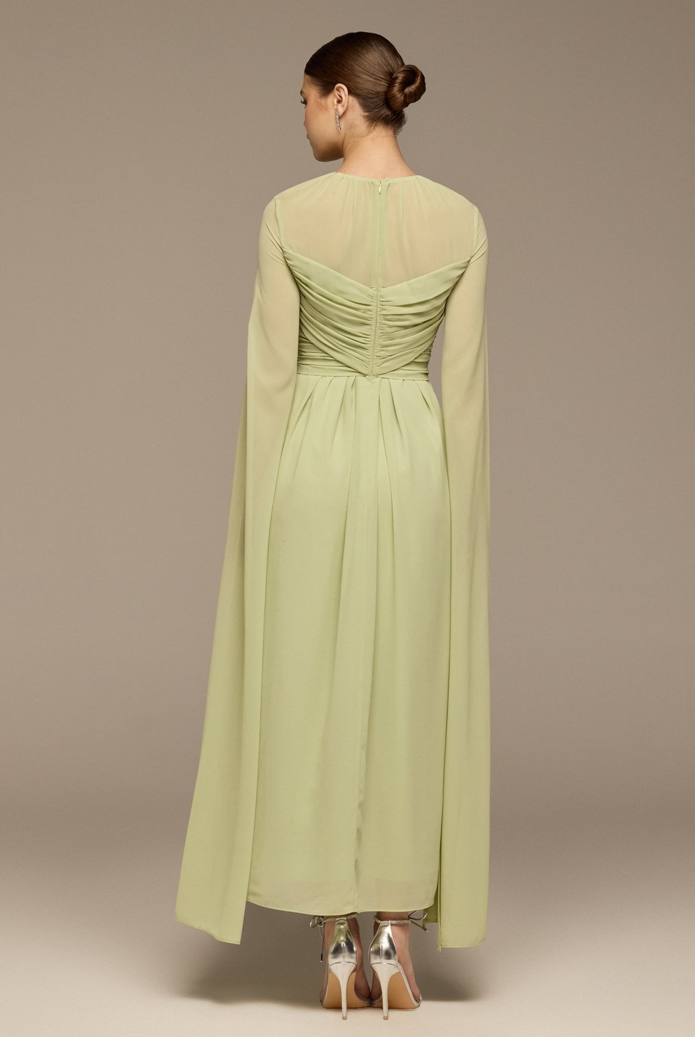 Mint Green Round Gathered - Neck Chiffon Maxi Dress - shopaleena