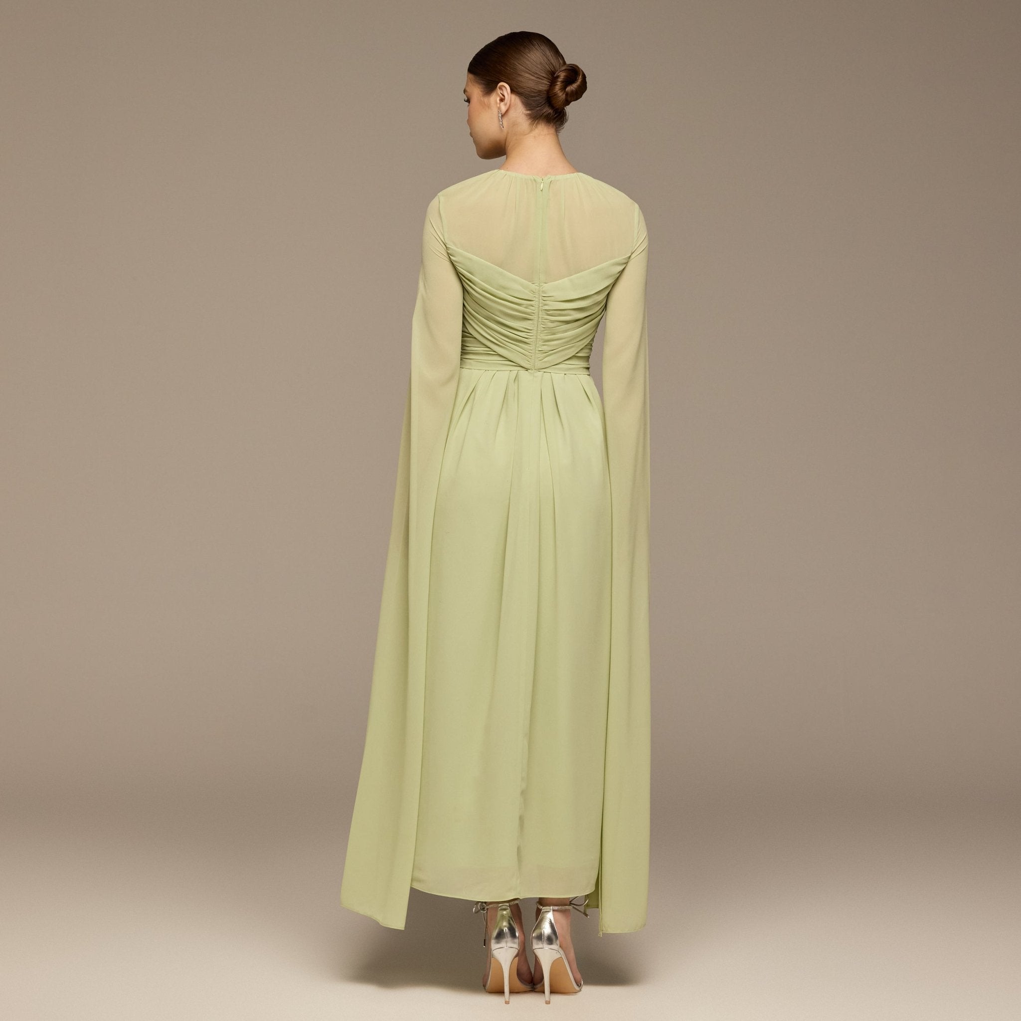 Mint Green Round Gathered - Neck Chiffon Maxi Dress - shopaleena
