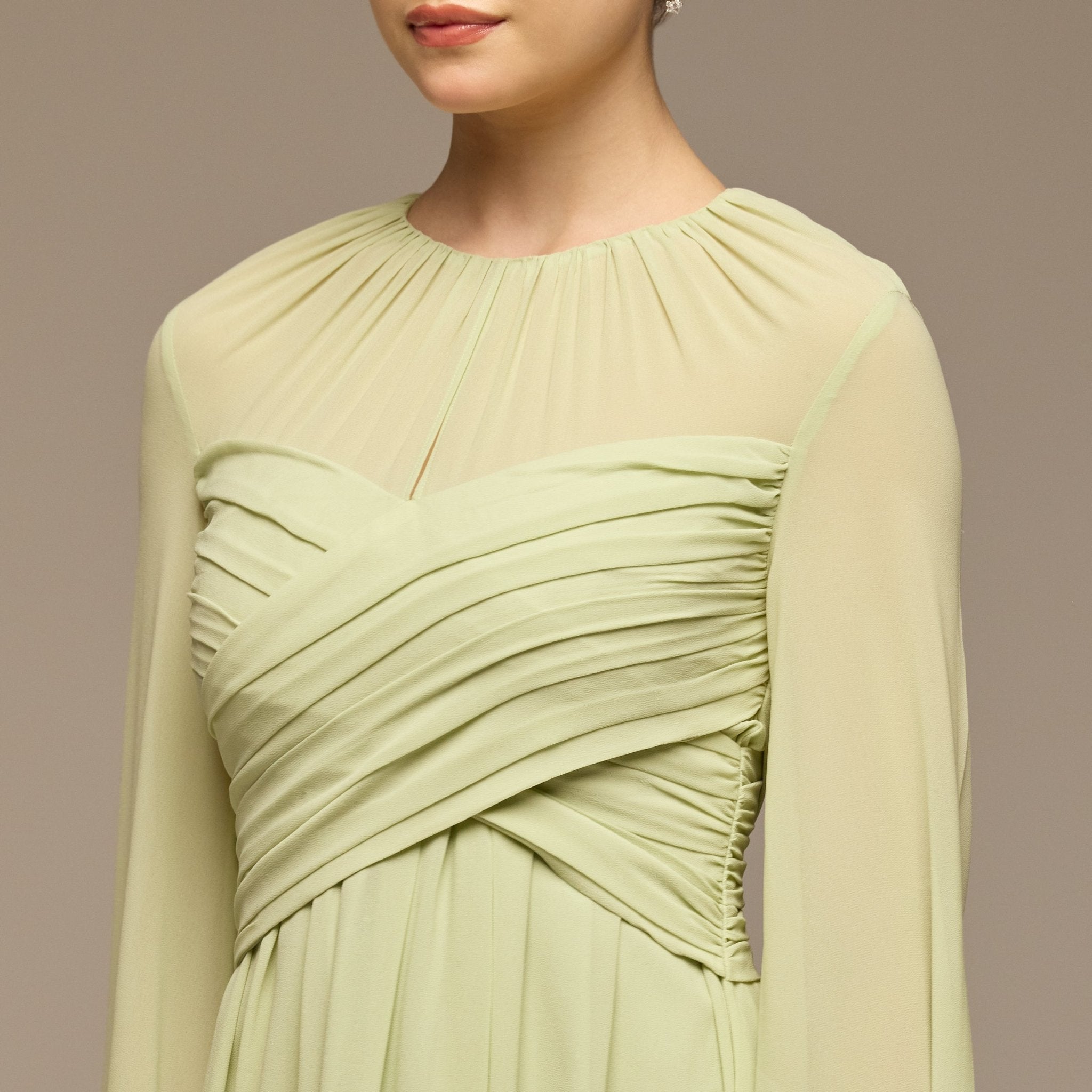 Mint Green Round Gathered - Neck Chiffon Maxi Dress - shopaleena