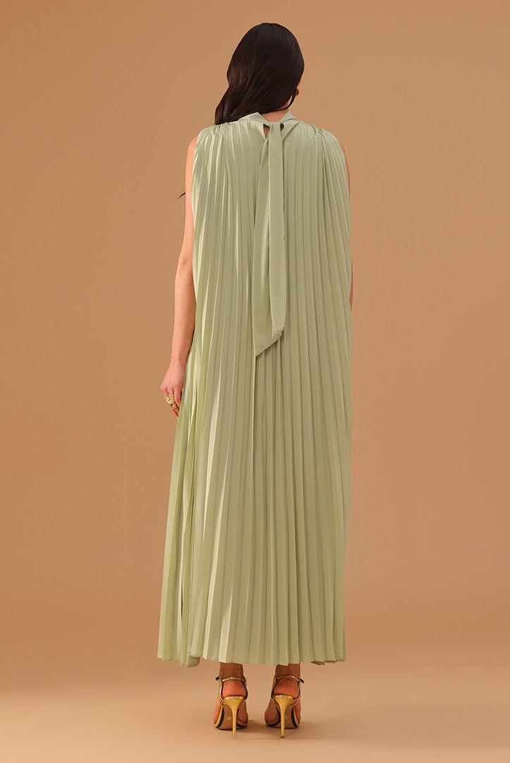 Mint Green Sleeveless Chiffon Pleated Dress - shopaleena