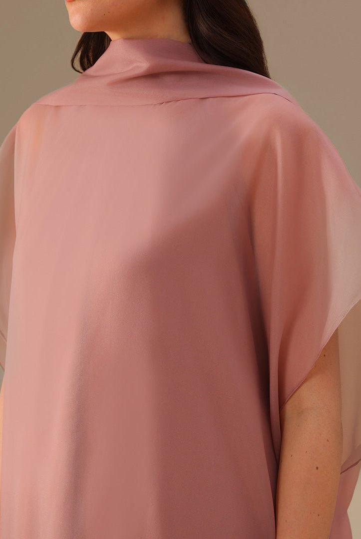 Muted Clay Halter Neckline Maxi Dress With Cape with scarf - shopaleena