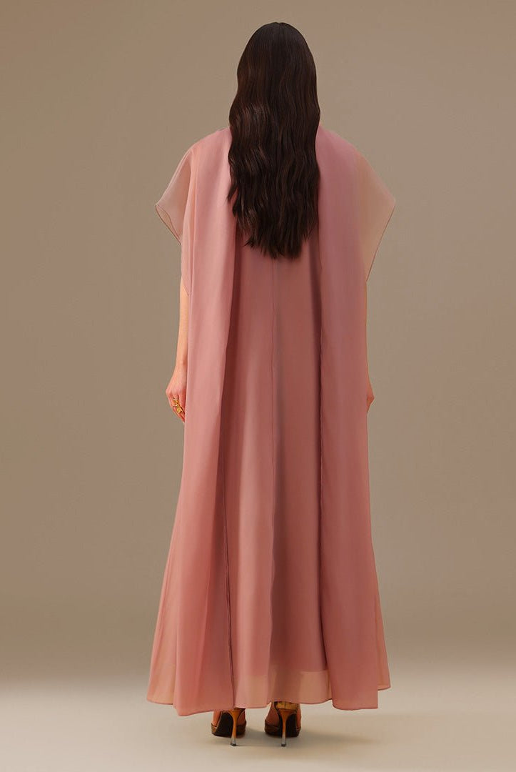 Muted Clay Halter Neckline Maxi Dress With Cape with scarf - shopaleena