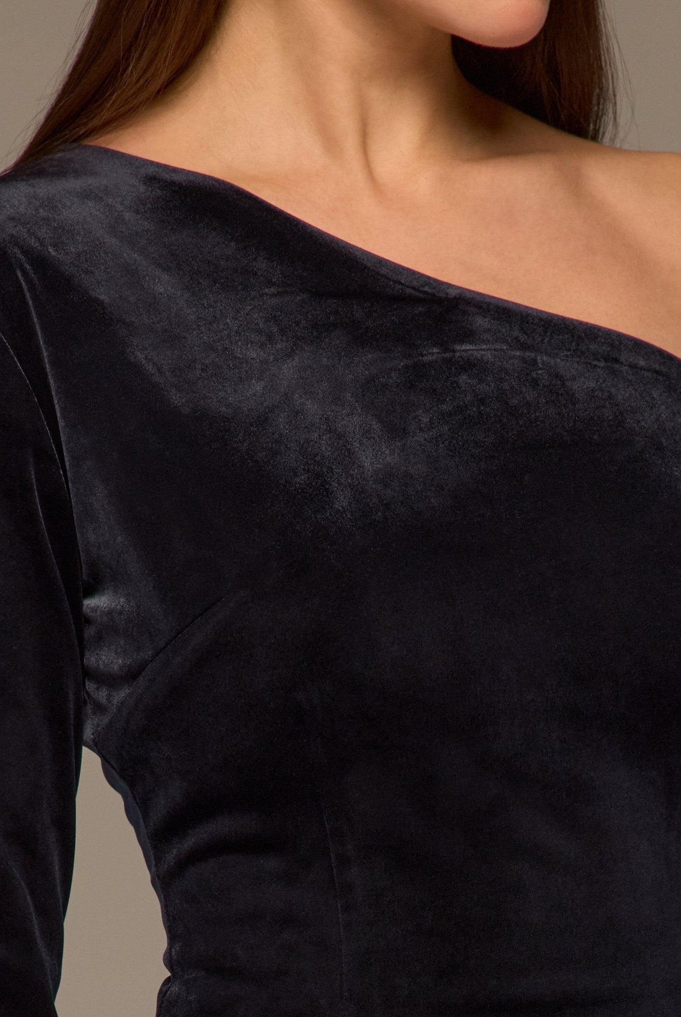 Navy Asymmetric Velvet and Crepe A - Line Dress - shopaleena