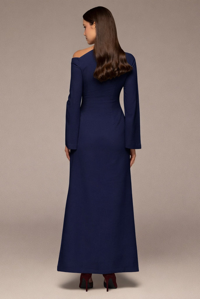 Navy Bare shoulder Crepe Maxi Dress - shopaleena