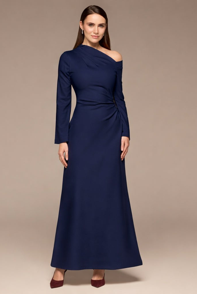 Navy Bare shoulder Crepe Maxi Dress - shopaleena