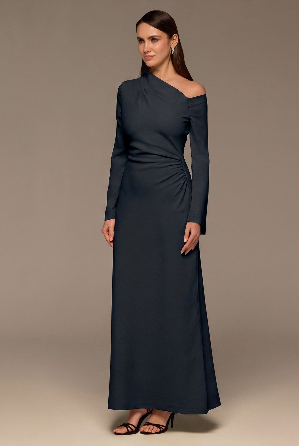 Navy Bare shoulder Crepe Maxi Dress - shopaleena