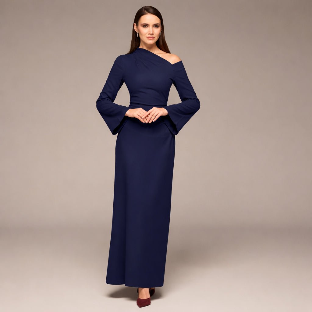 Navy Bare shoulder Crepe Maxi Dress - shopaleena