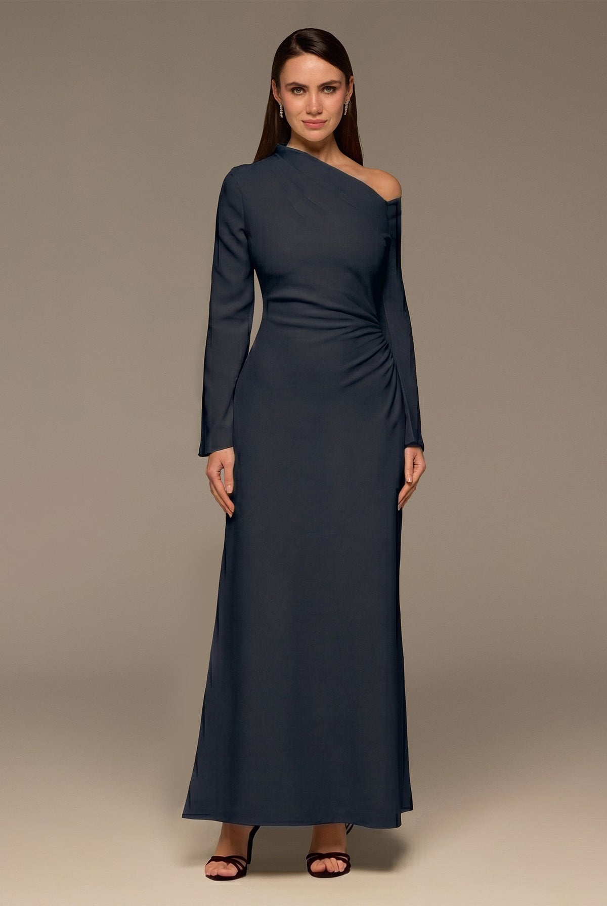 Navy Bare shoulder Crepe Maxi Dress - shopaleena