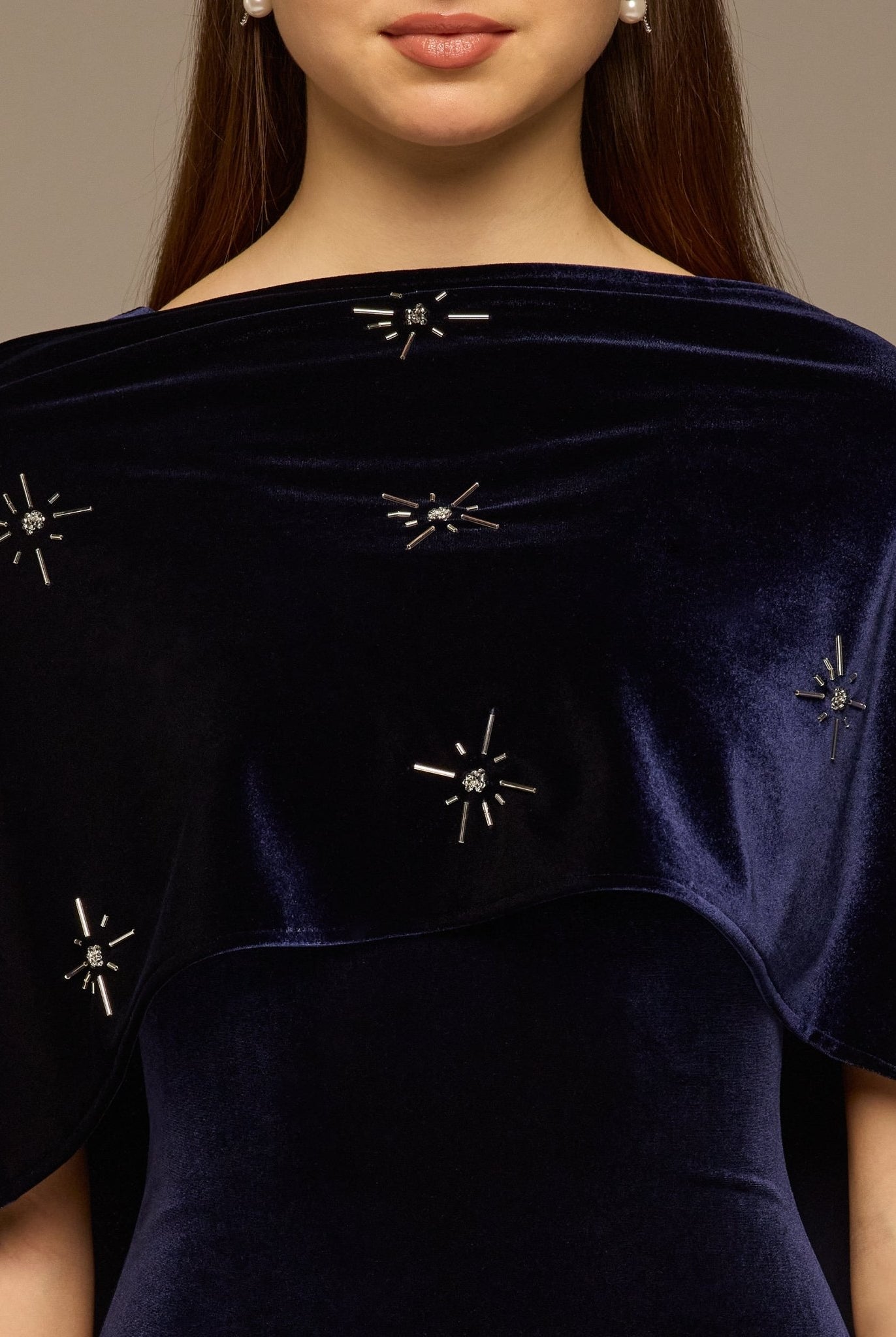 Navy Beaded Velvet Maxi Dress - shopaleena