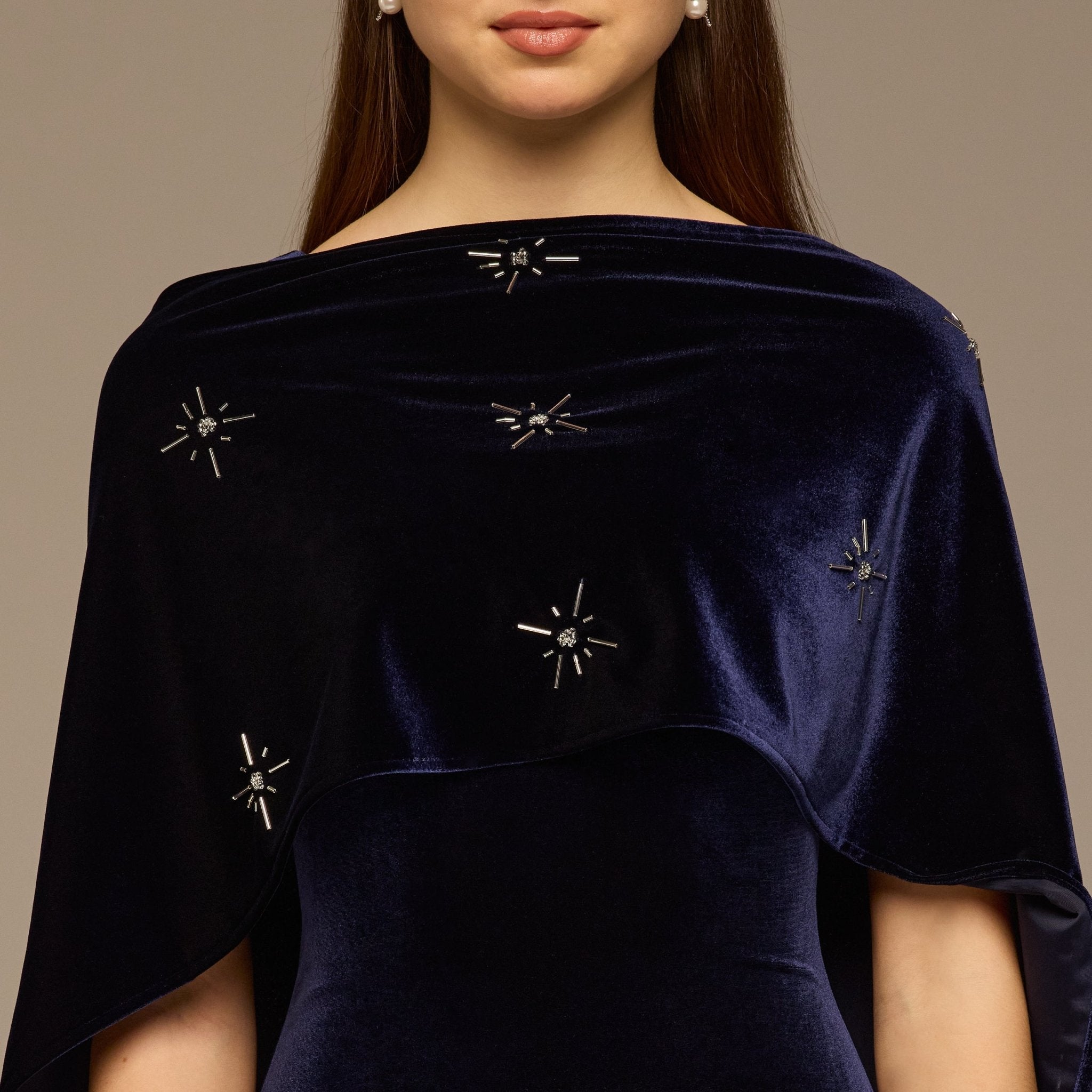 Navy Beaded Velvet Maxi Dress - shopaleena