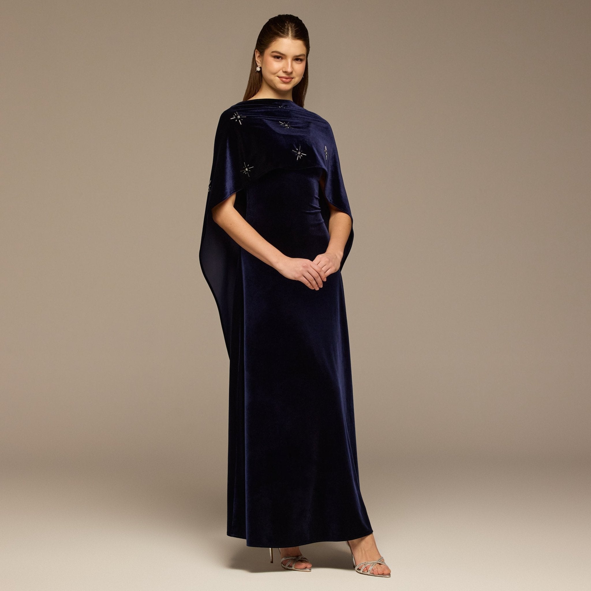 Navy Beaded Velvet Maxi Dress - shopaleena