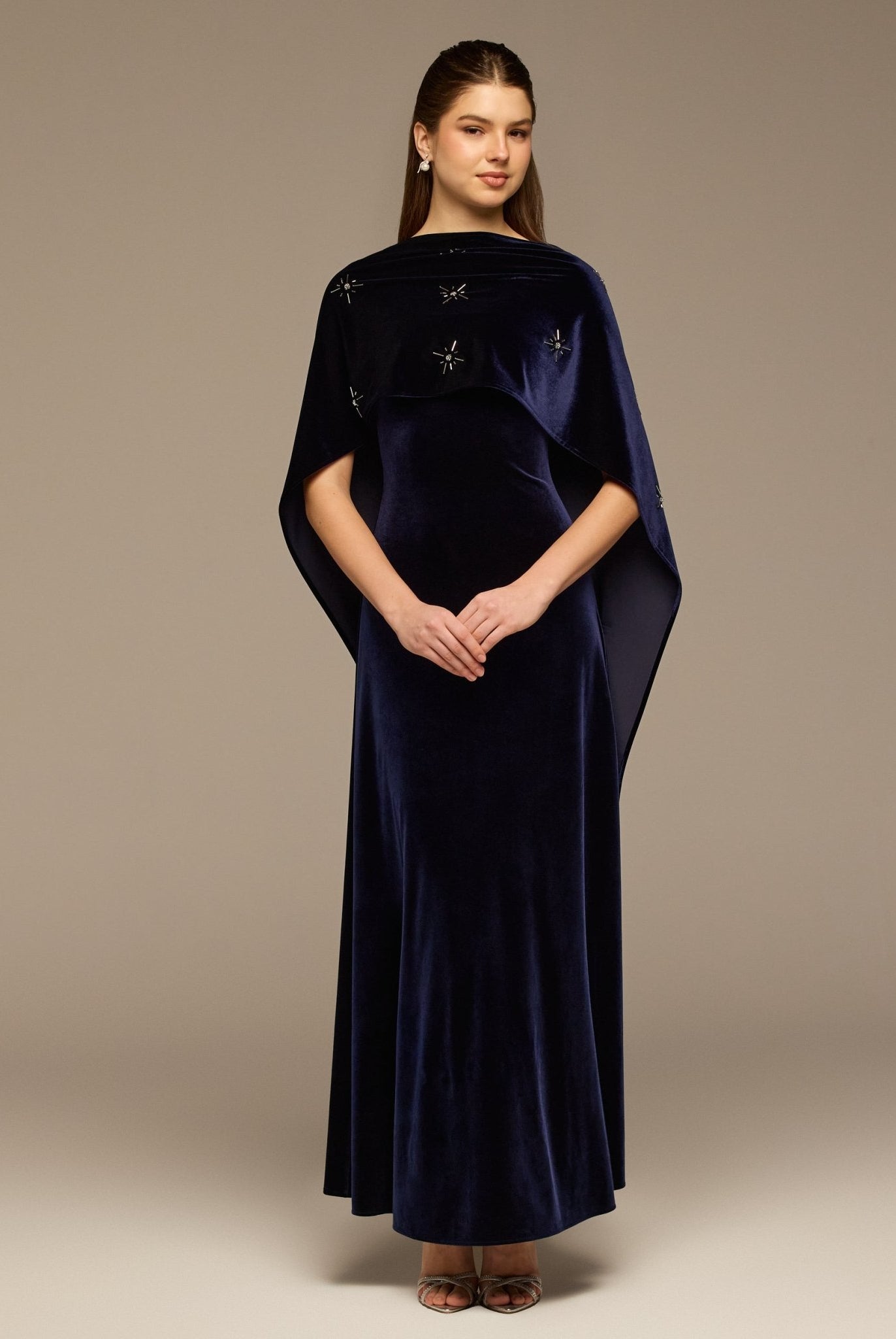 Navy Beaded Velvet Maxi Dress - shopaleena