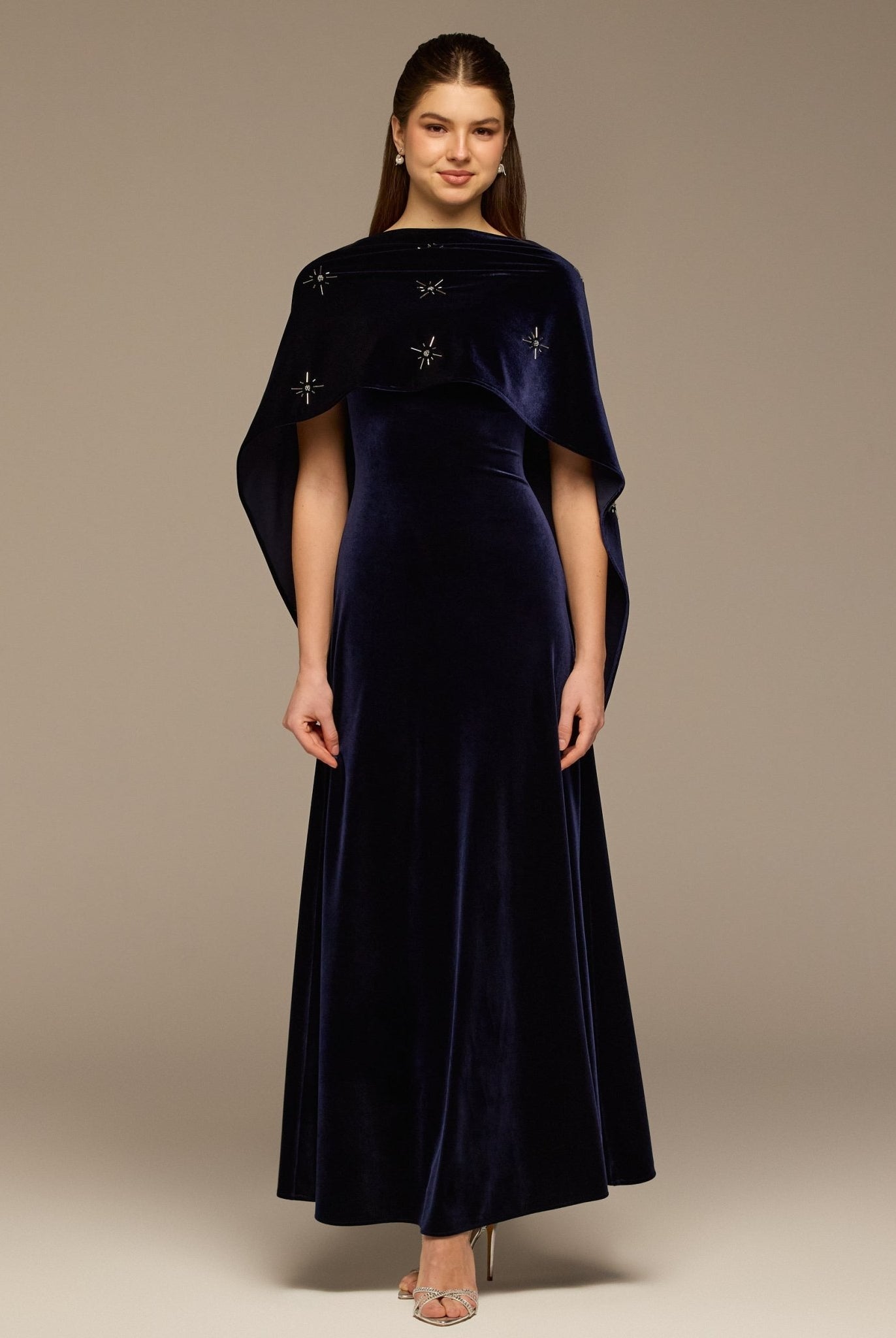 Navy Beaded Velvet Maxi Dress - shopaleena