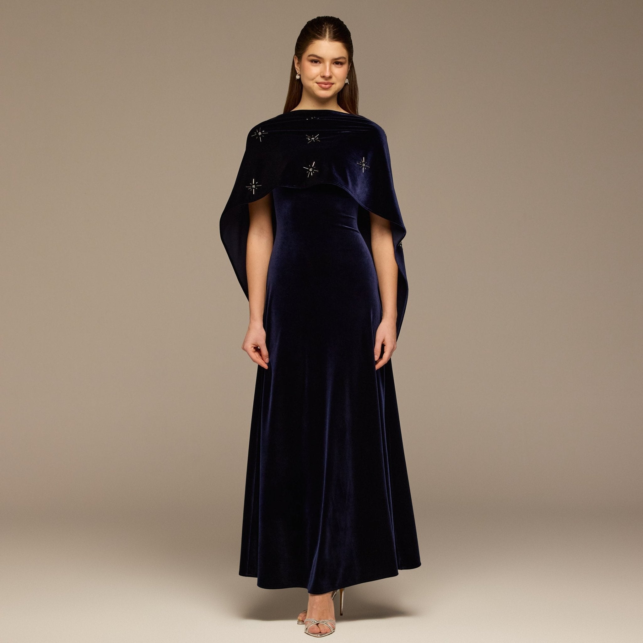 Navy Beaded Velvet Maxi Dress - shopaleena