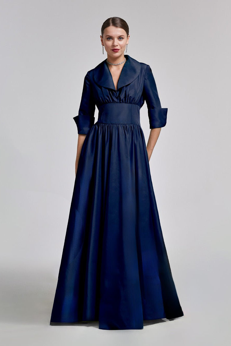 Navy Blue Taffeta Blazer Gown - shopaleena