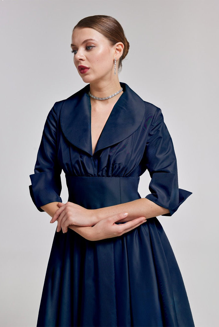 Navy Blue Taffeta Blazer Gown - shopaleena
