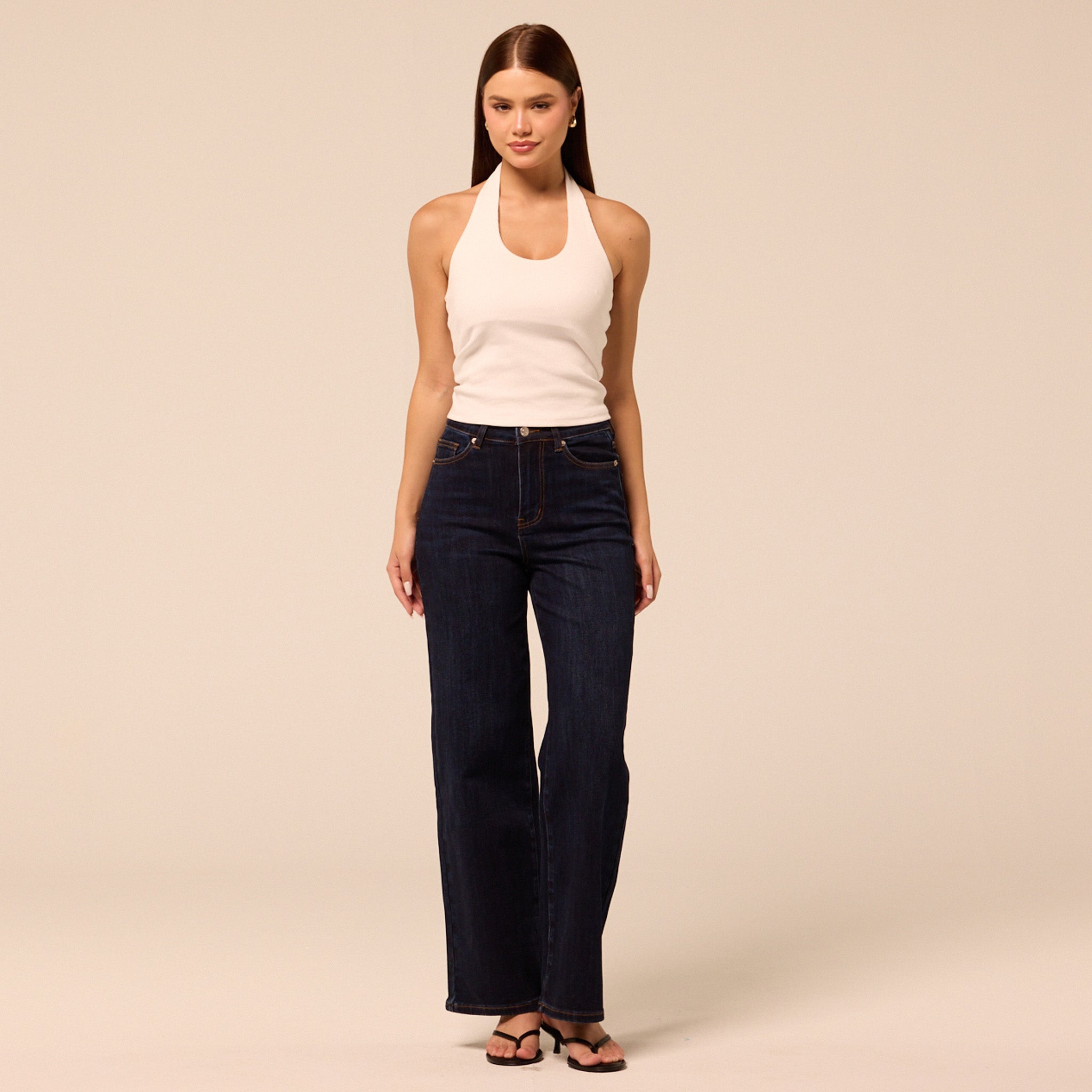 Navy Blue Wide Leg Jeans - shopaleena