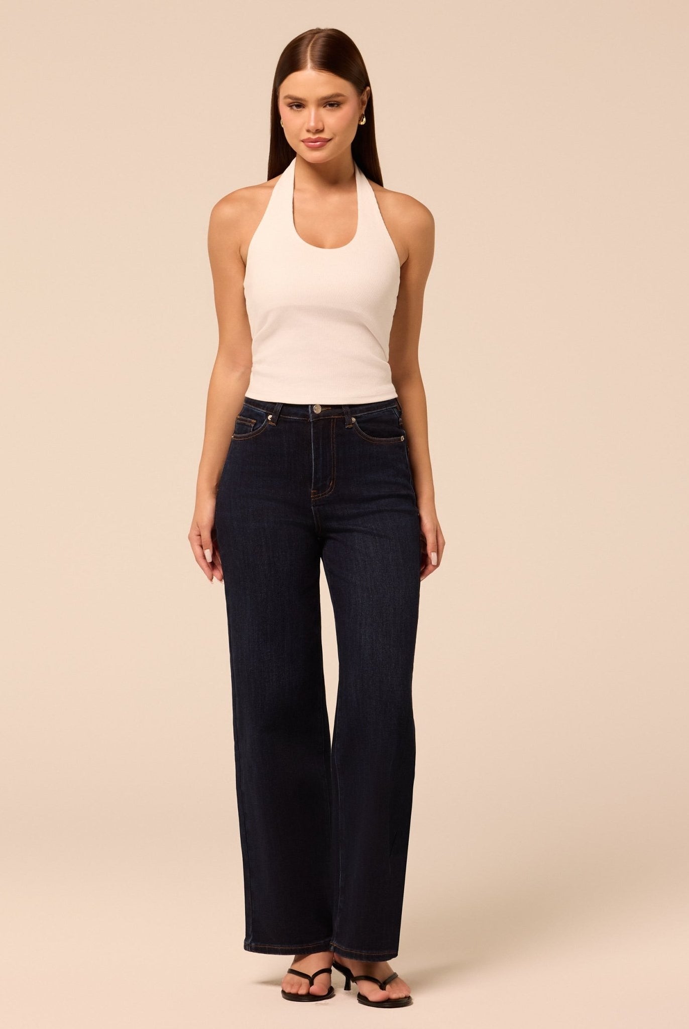 Navy Blue Wide Leg Jeans - shopaleena