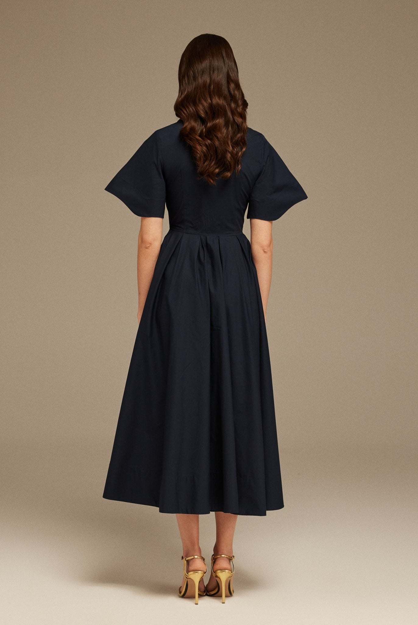Navy Collard Cotton Long Aline Dress - shopaleena