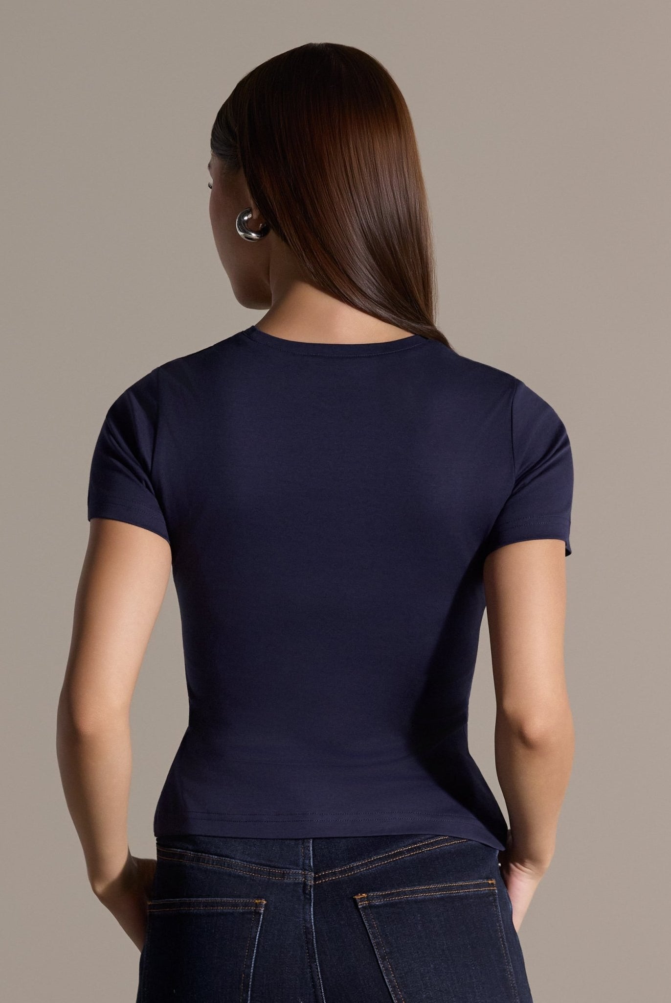 Navy Crew Neck Fitted T-Shirt - shopaleena