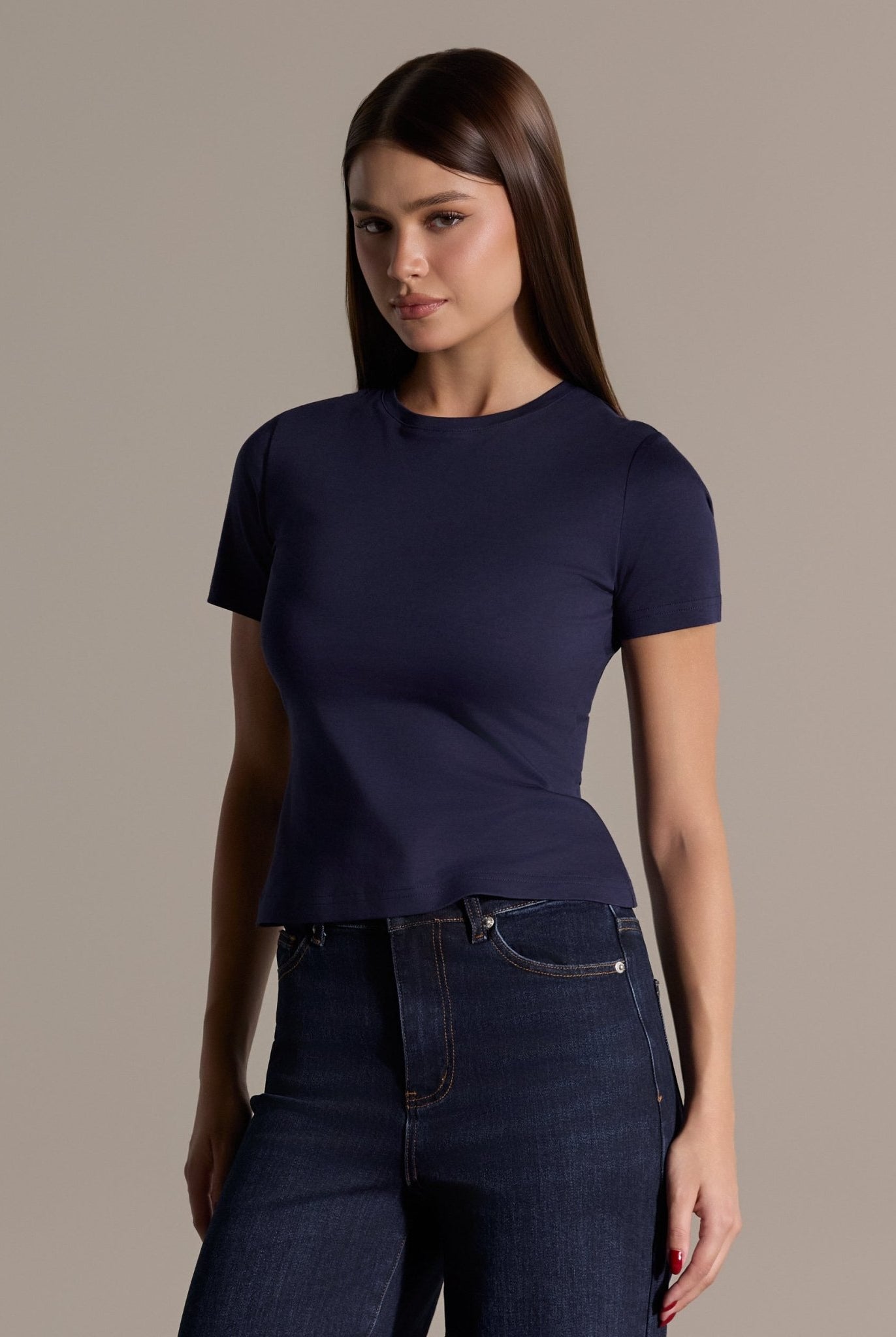 Navy Crew Neck Fitted T-Shirt - shopaleena