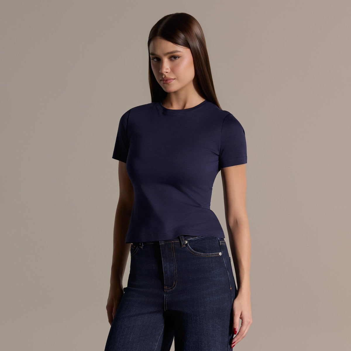 Navy Crew Neck Fitted T-Shirt - shopaleena