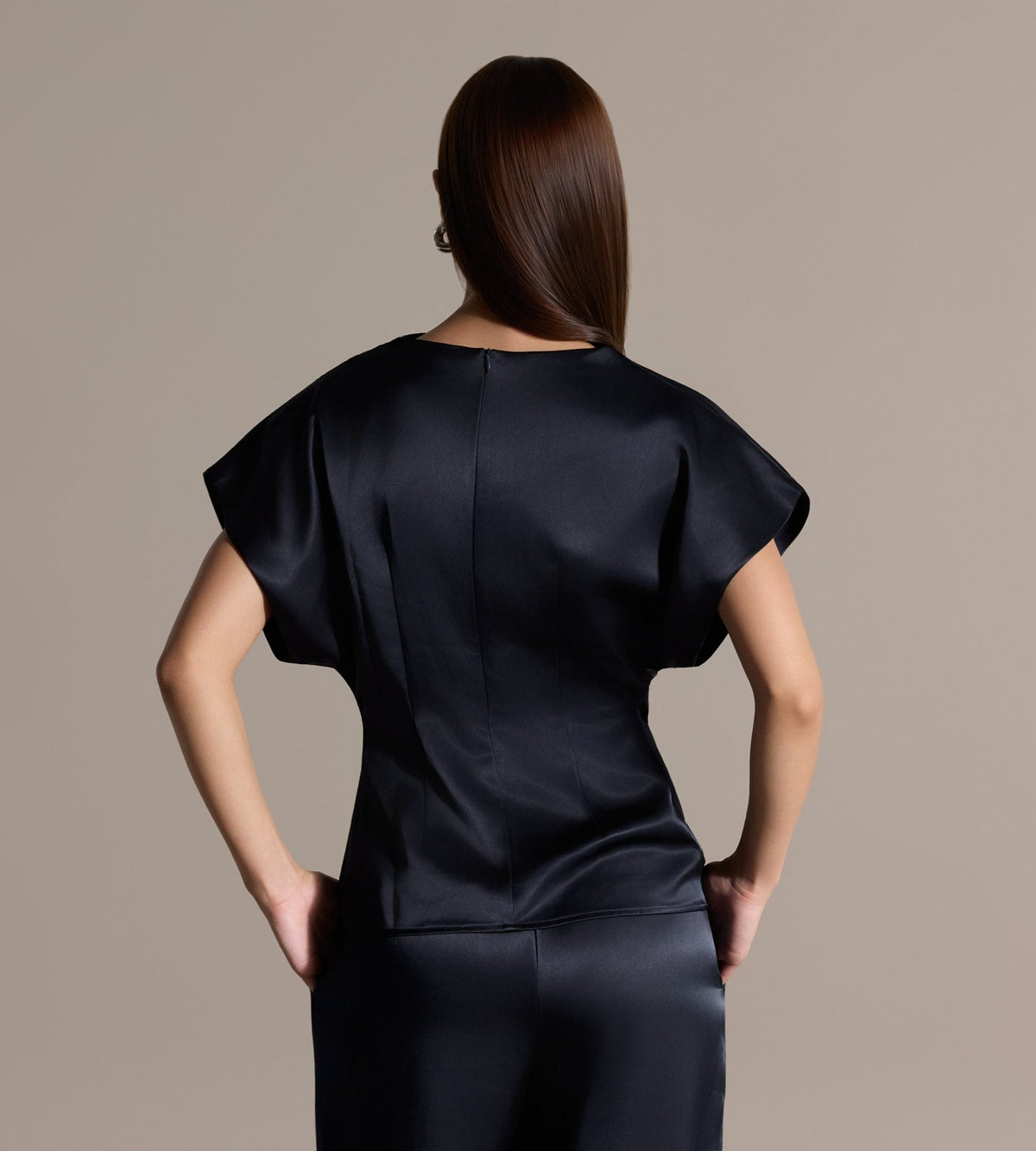 Navy Draped Satin Blouse & Wide Leg Pants Set - shopaleena
