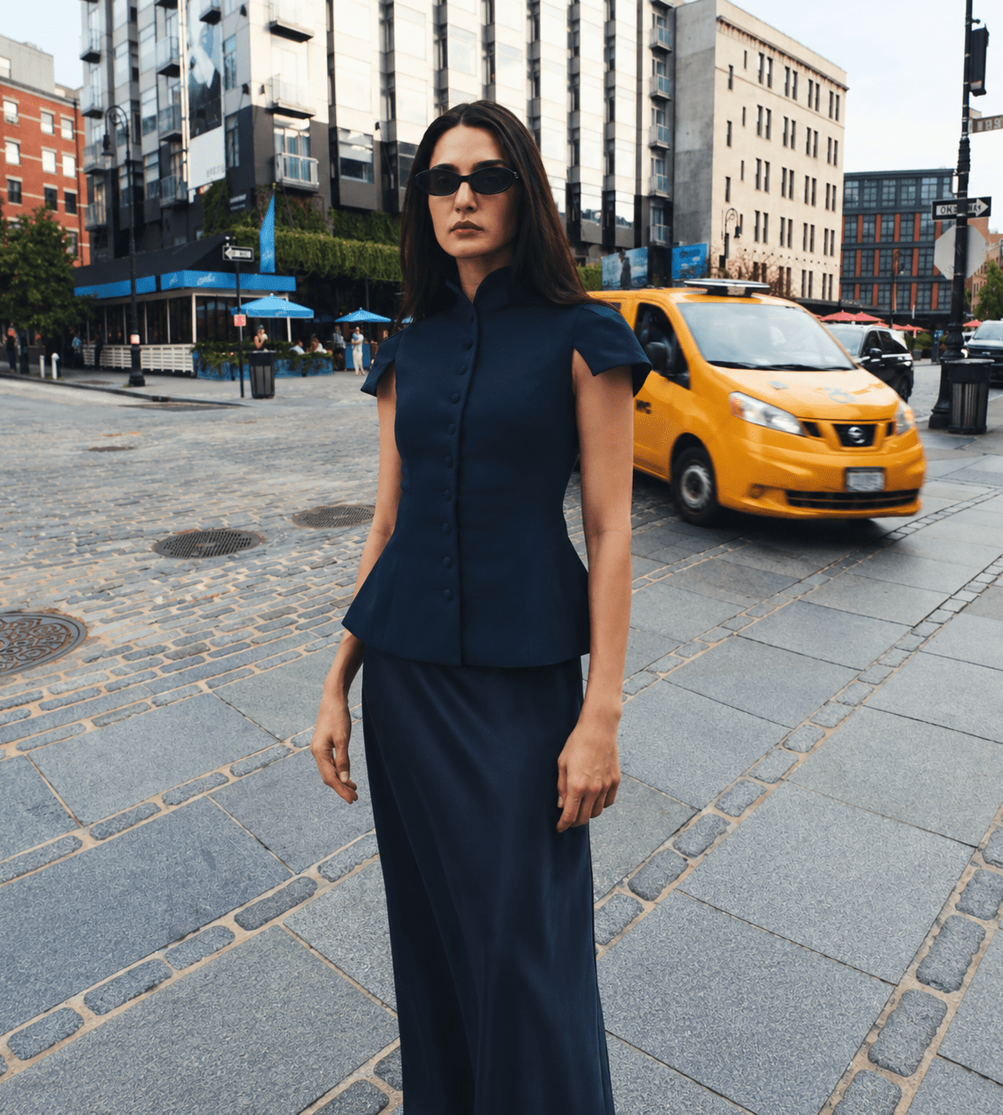 Navy Flared Satin Maxi Skirt - shopaleena