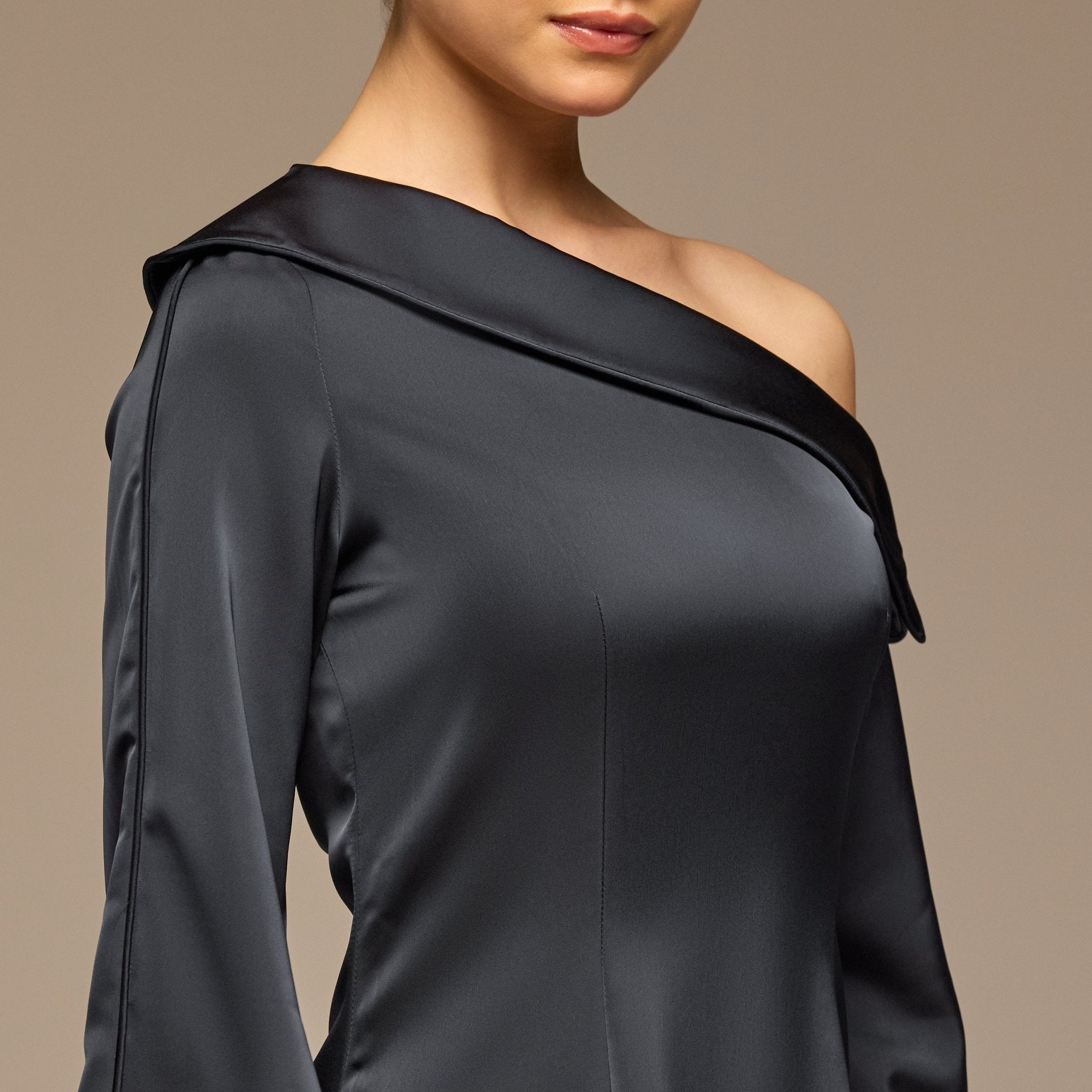 Navy Fold Neck Satin Dress - shopaleena