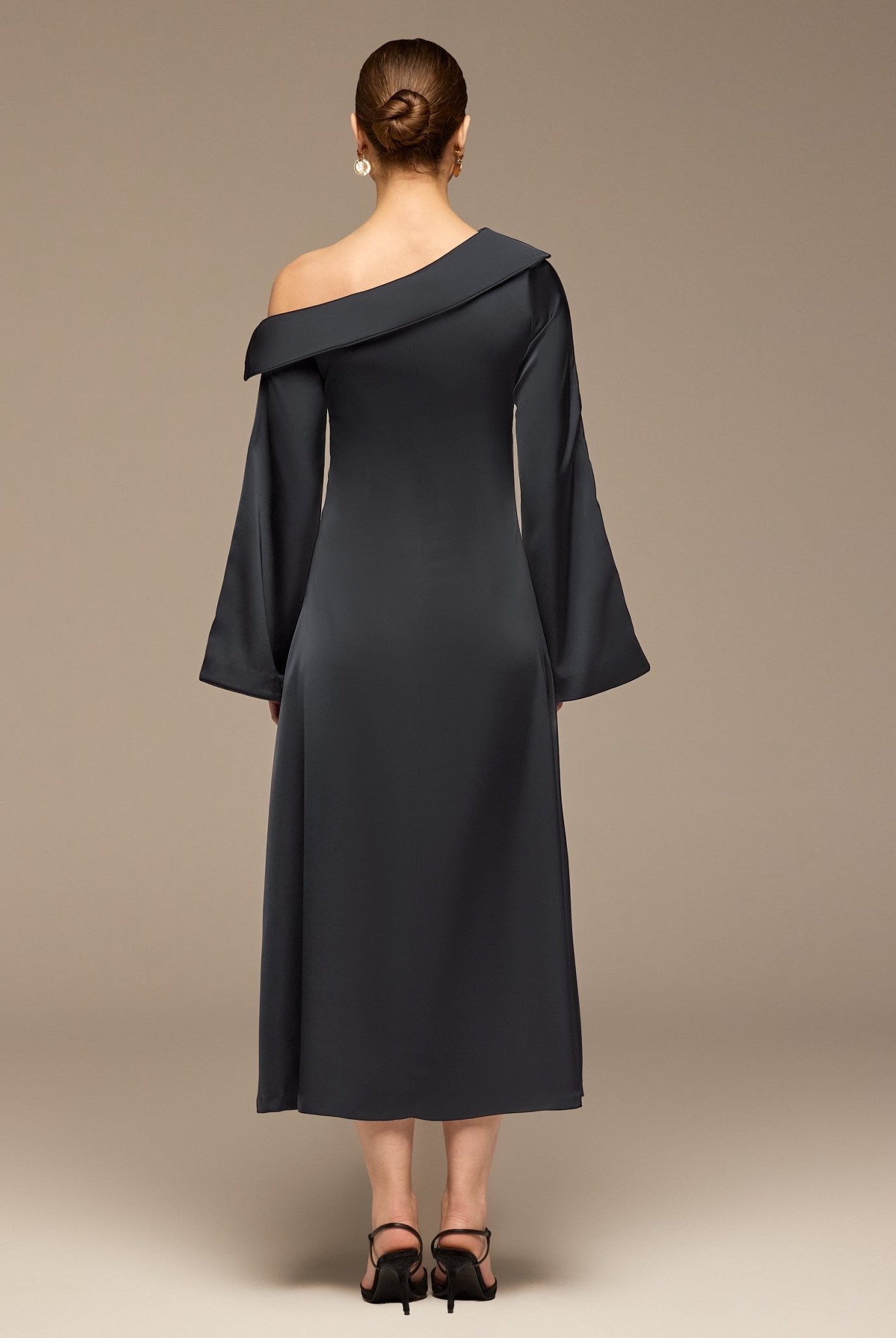 Navy Fold Neck Satin Dress - shopaleena