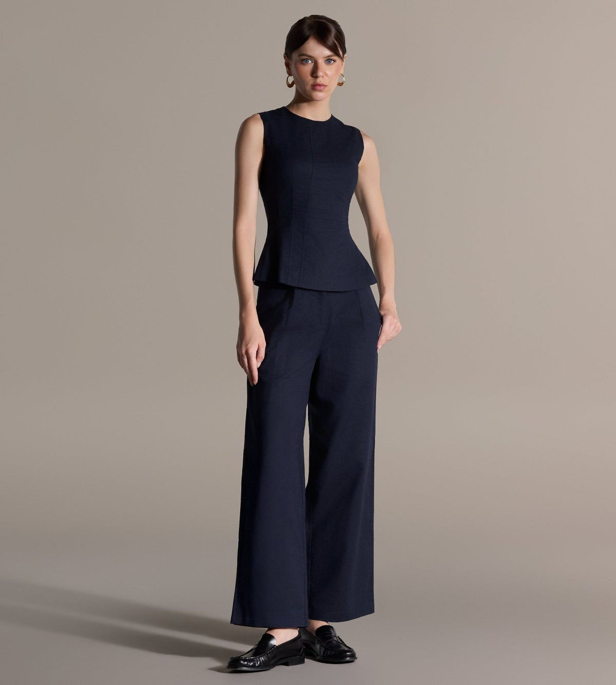 Navy Linen Straight Leg Pants - shopaleena