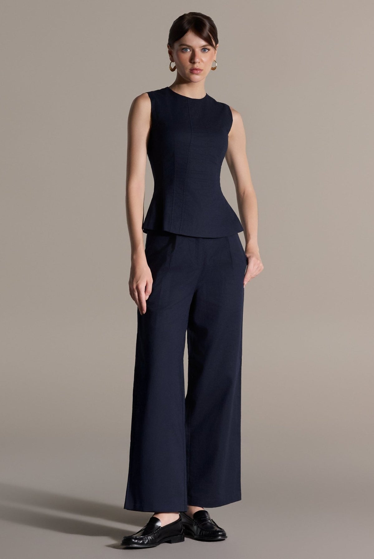 Navy Linen Straight Leg Pants - shopaleena