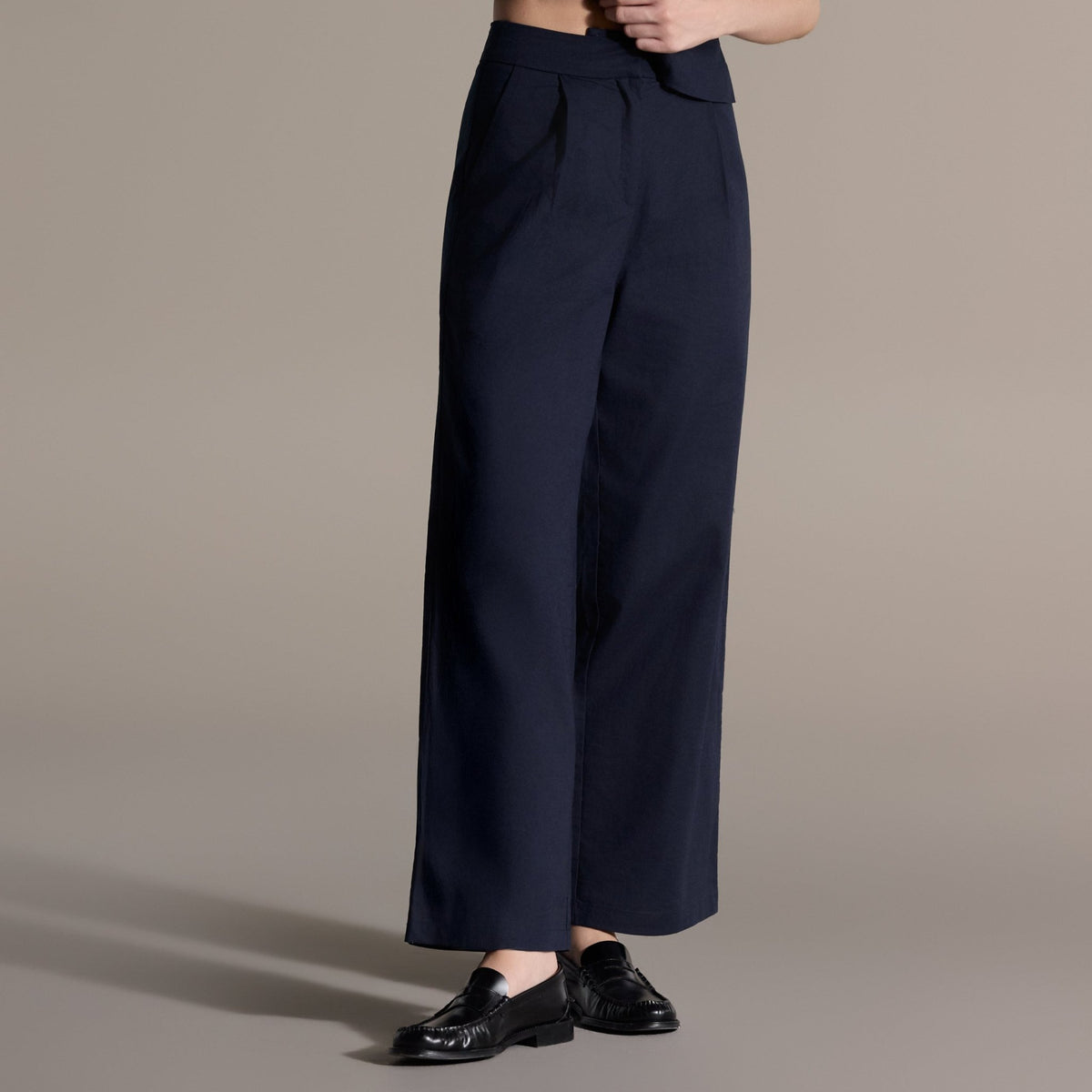 Navy Linen Straight Leg Pants - shopaleena