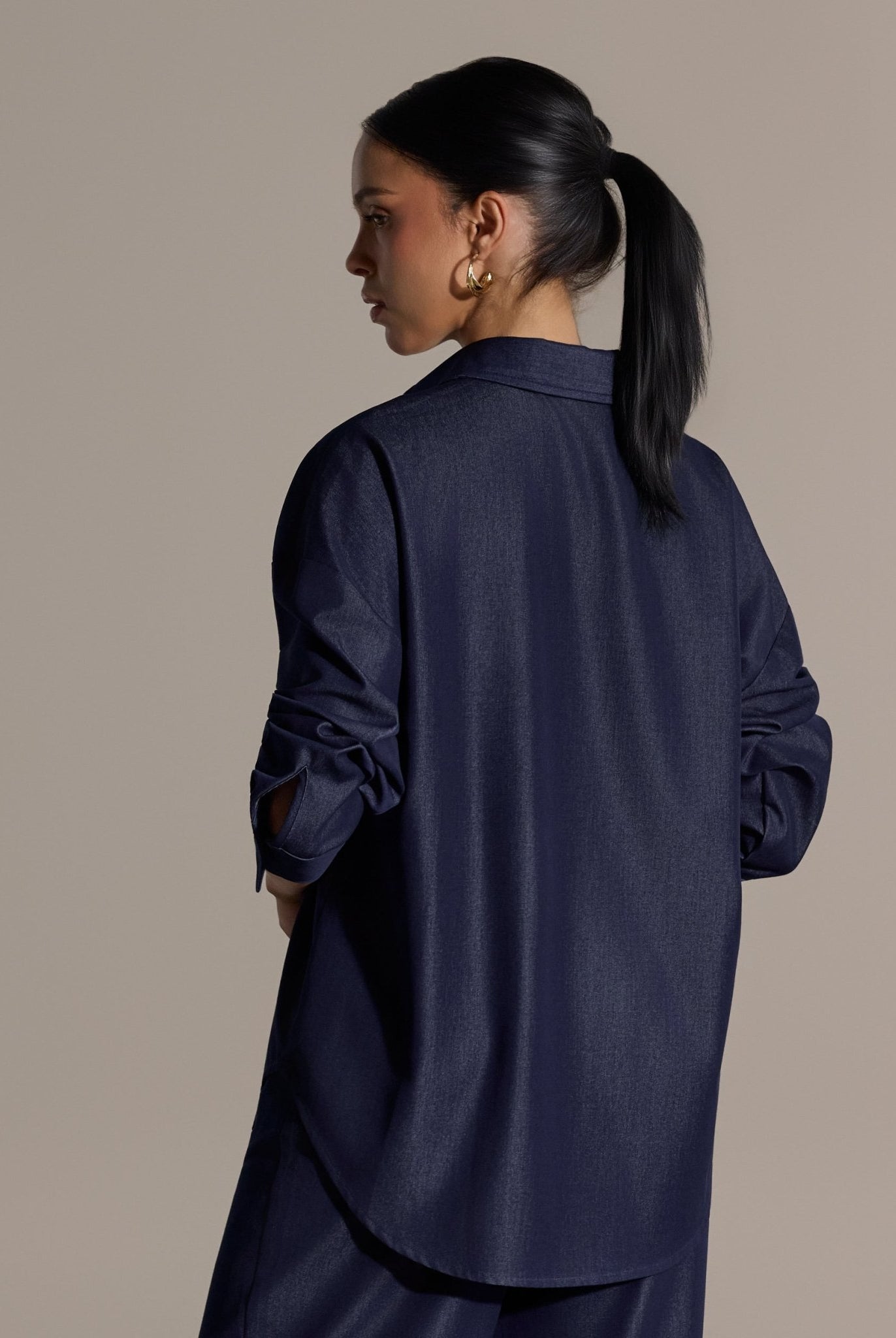 Navy Loose Fit Cotton Shirt - shopaleena