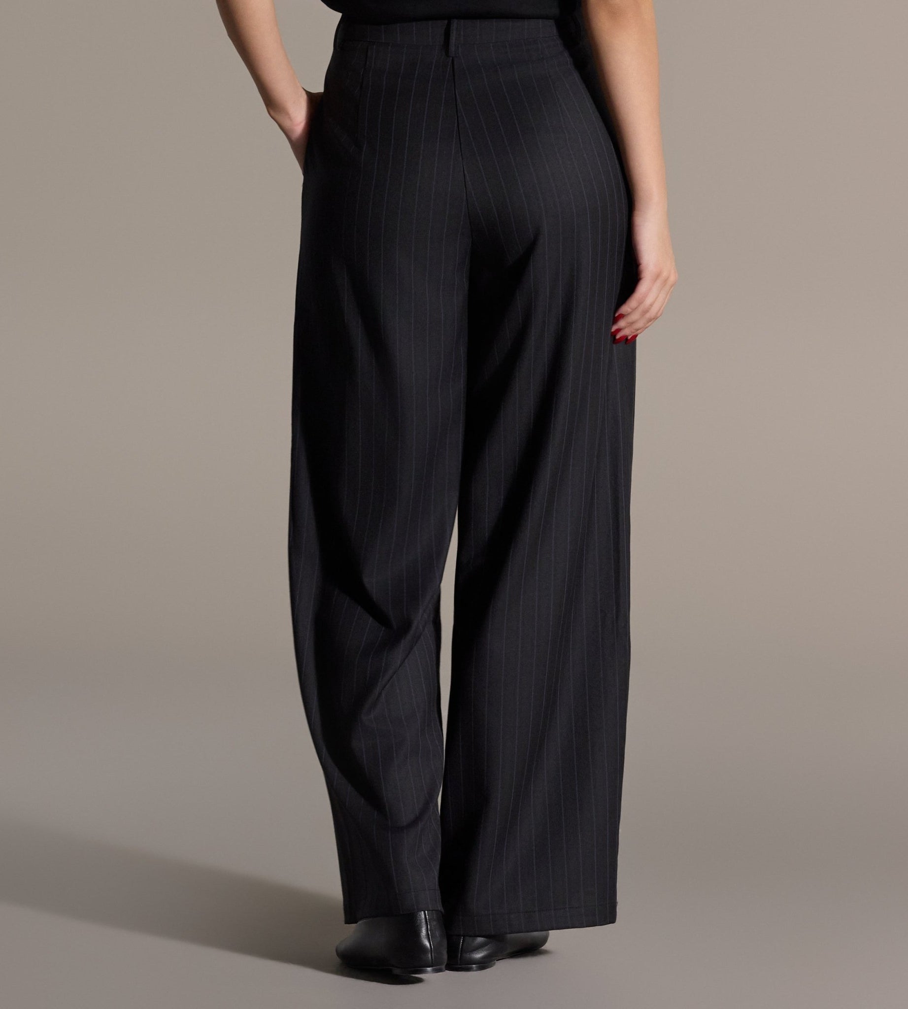 Navy Striped Cotton Wide Leg Pants - shopaleena
