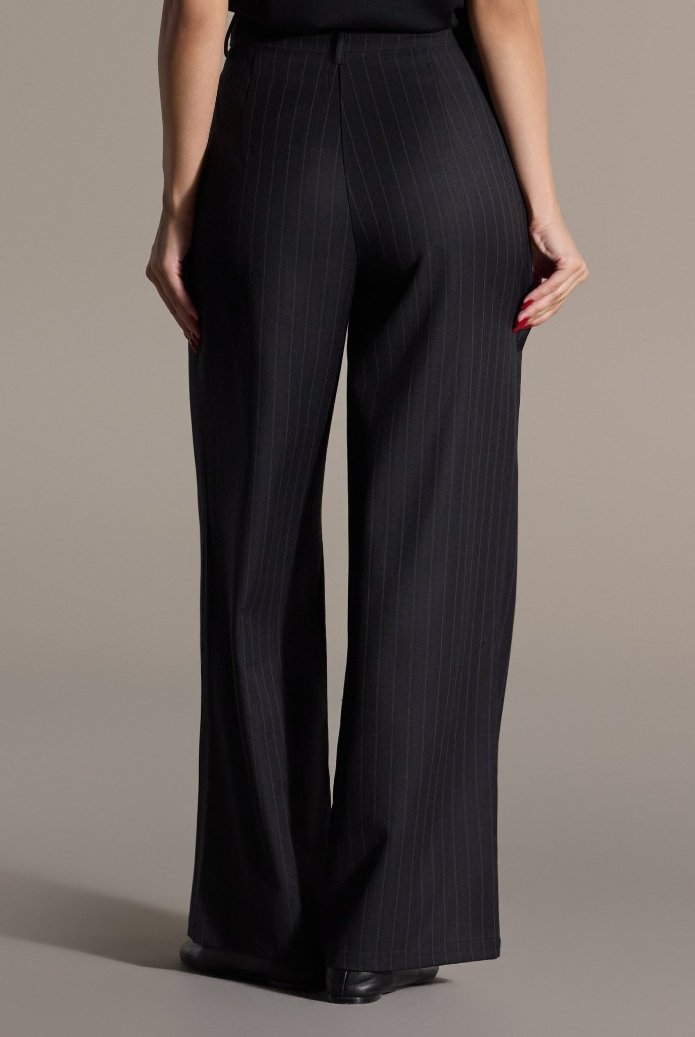 Navy Striped Cotton Wide Leg Pants - shopaleena