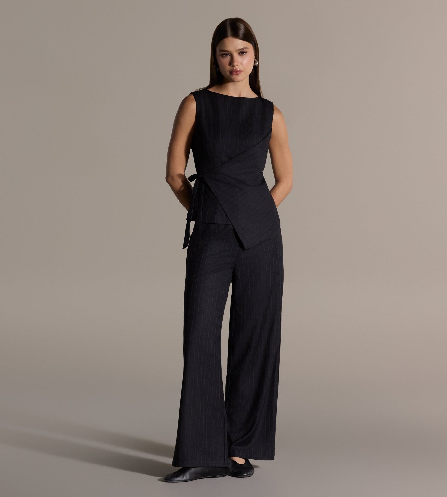 Navy Striped Cotton Wide Leg Pants - shopaleena