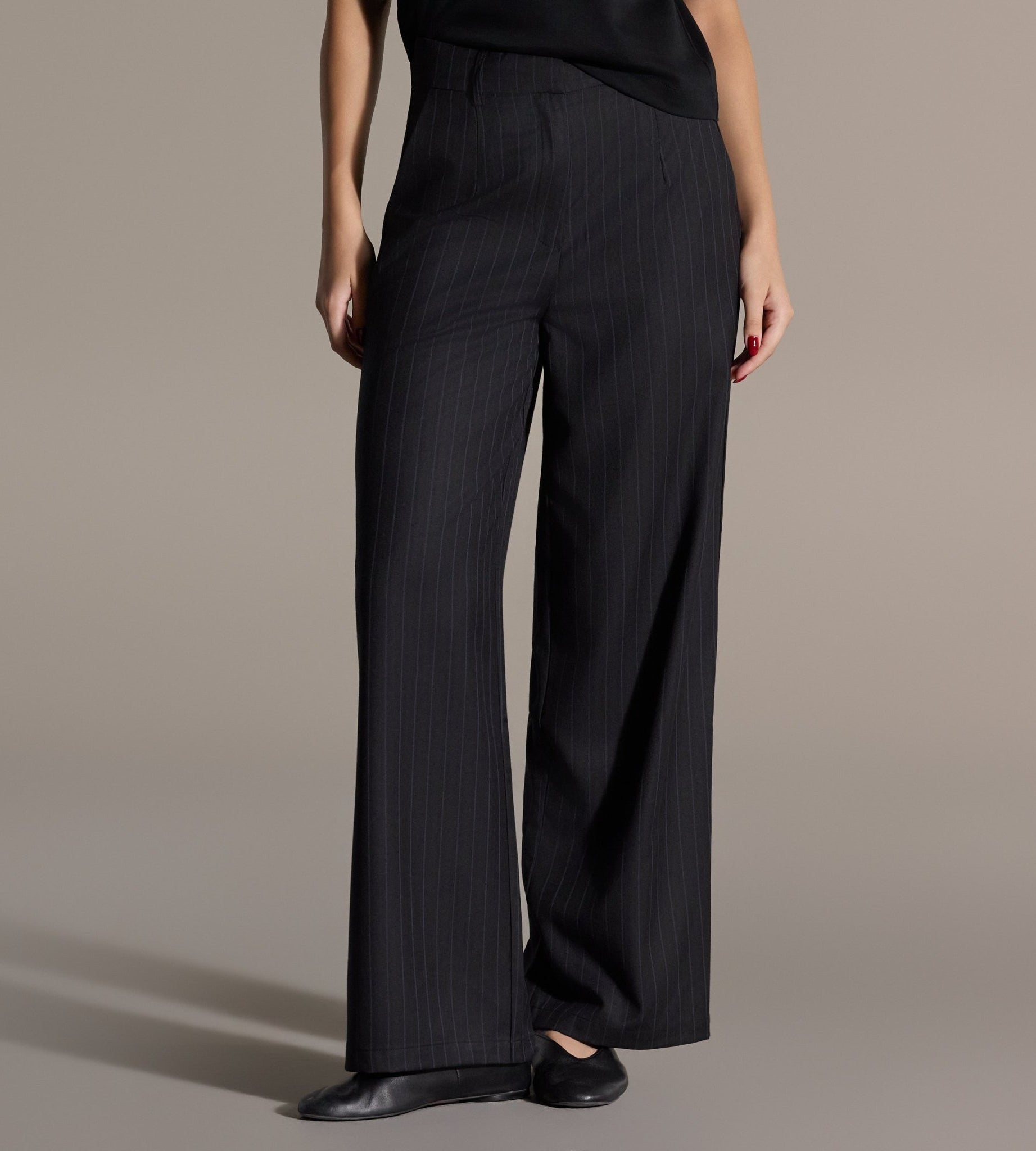 Navy Striped Cotton Wide Leg Pants - shopaleena