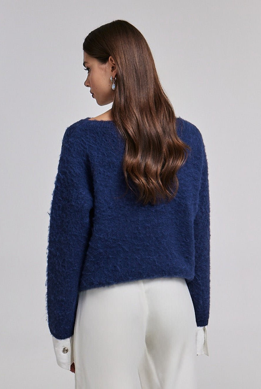 Navy Sweater with Contrast Cuffs - shopaleena