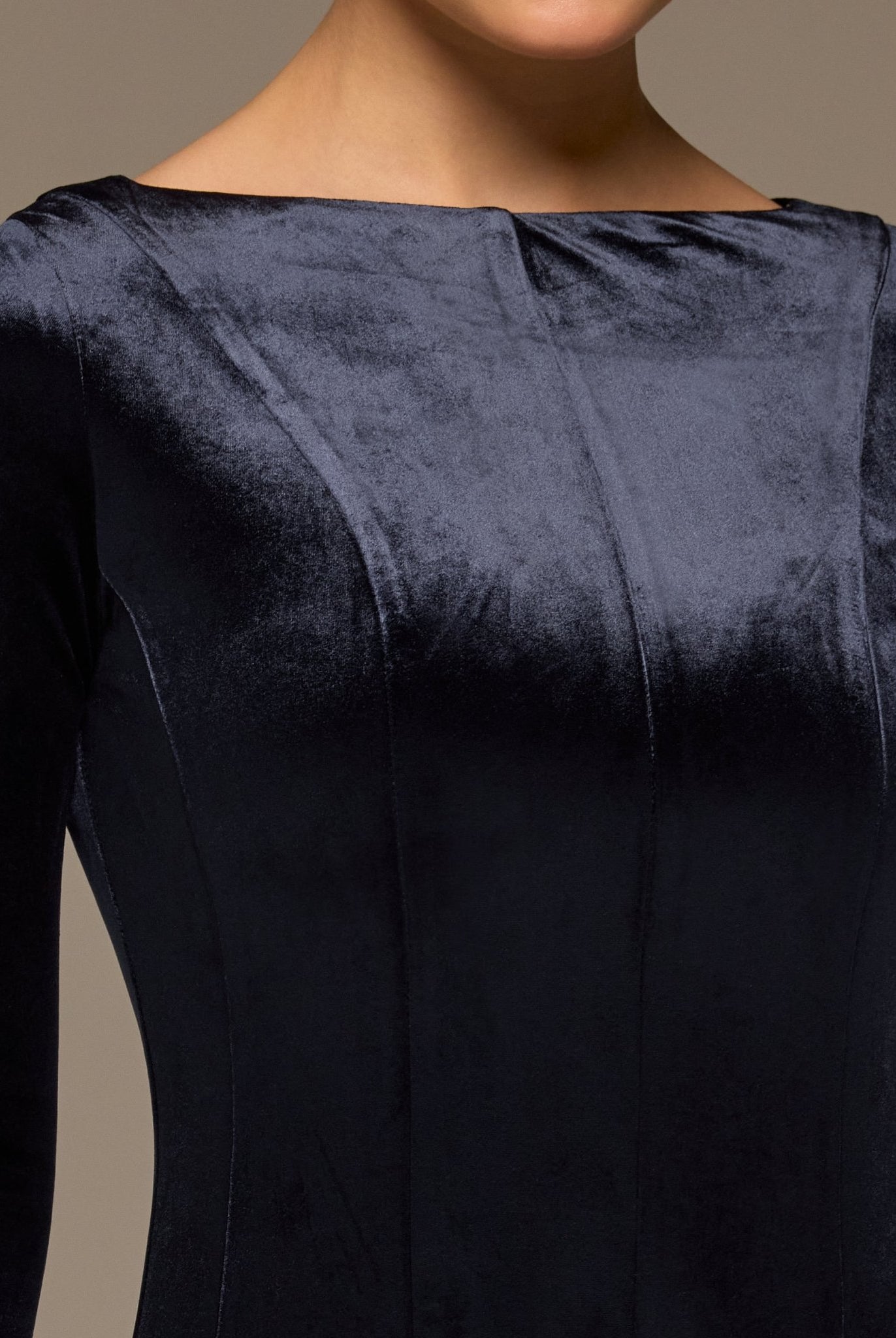 Navy Velvet Maxi Dress with Lace Godets - shopaleena