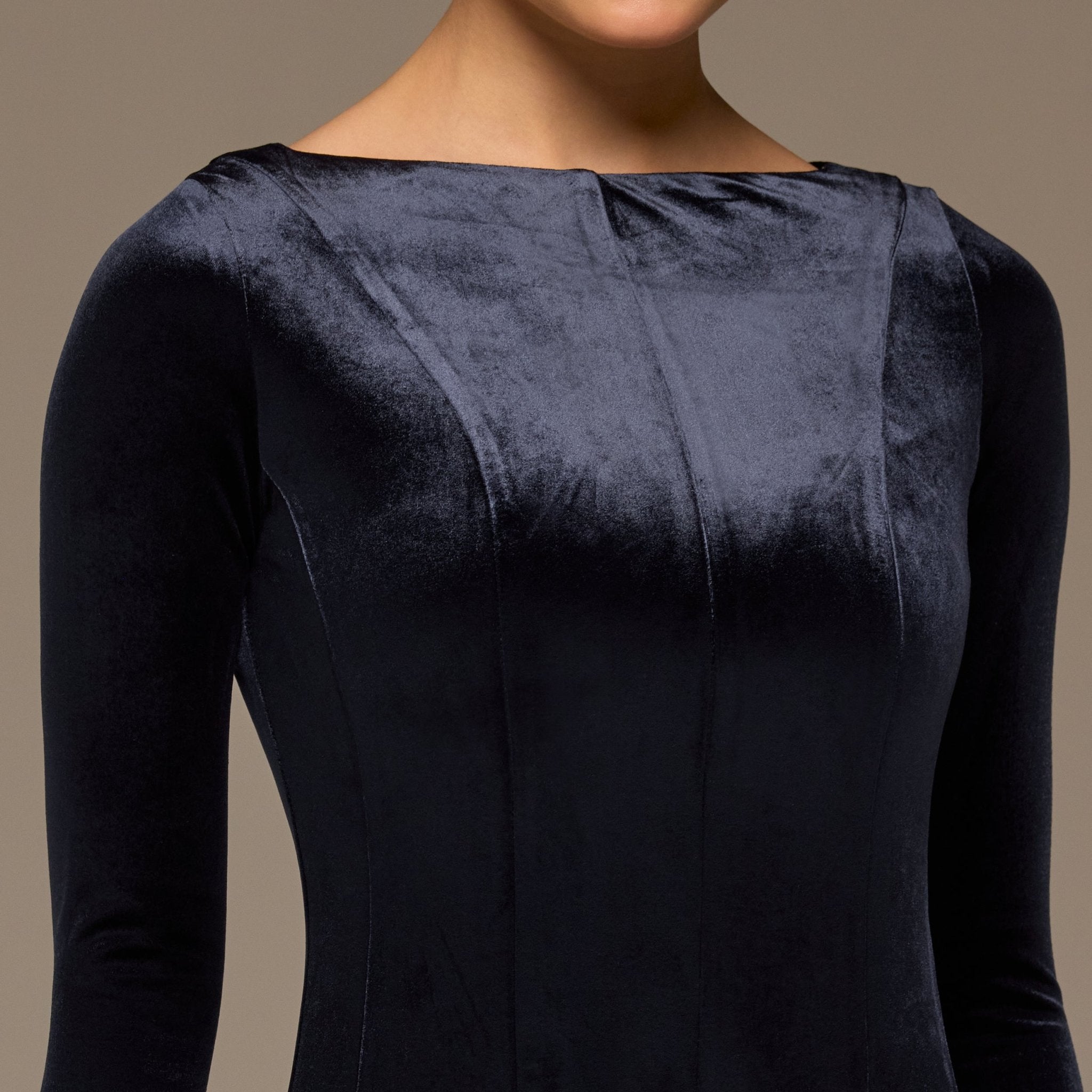 Navy Velvet Maxi Dress with Lace Godets - shopaleena