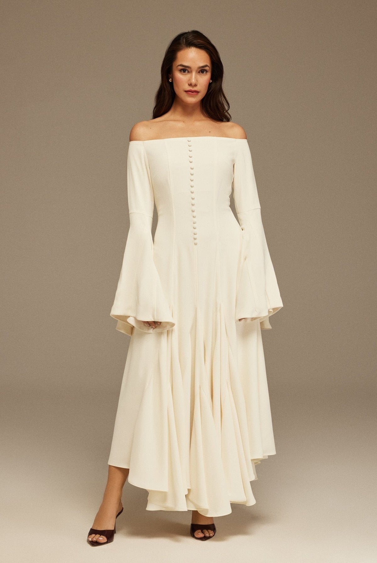 Off-Shoulder Aline Midi Crepe Dress - shopaleena