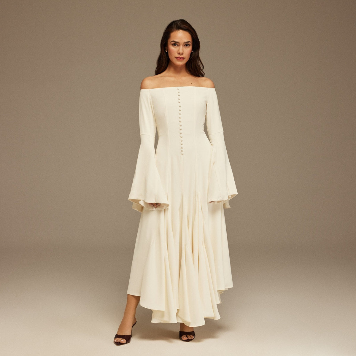 Off-Shoulder Aline Midi Crepe Dress - shopaleena