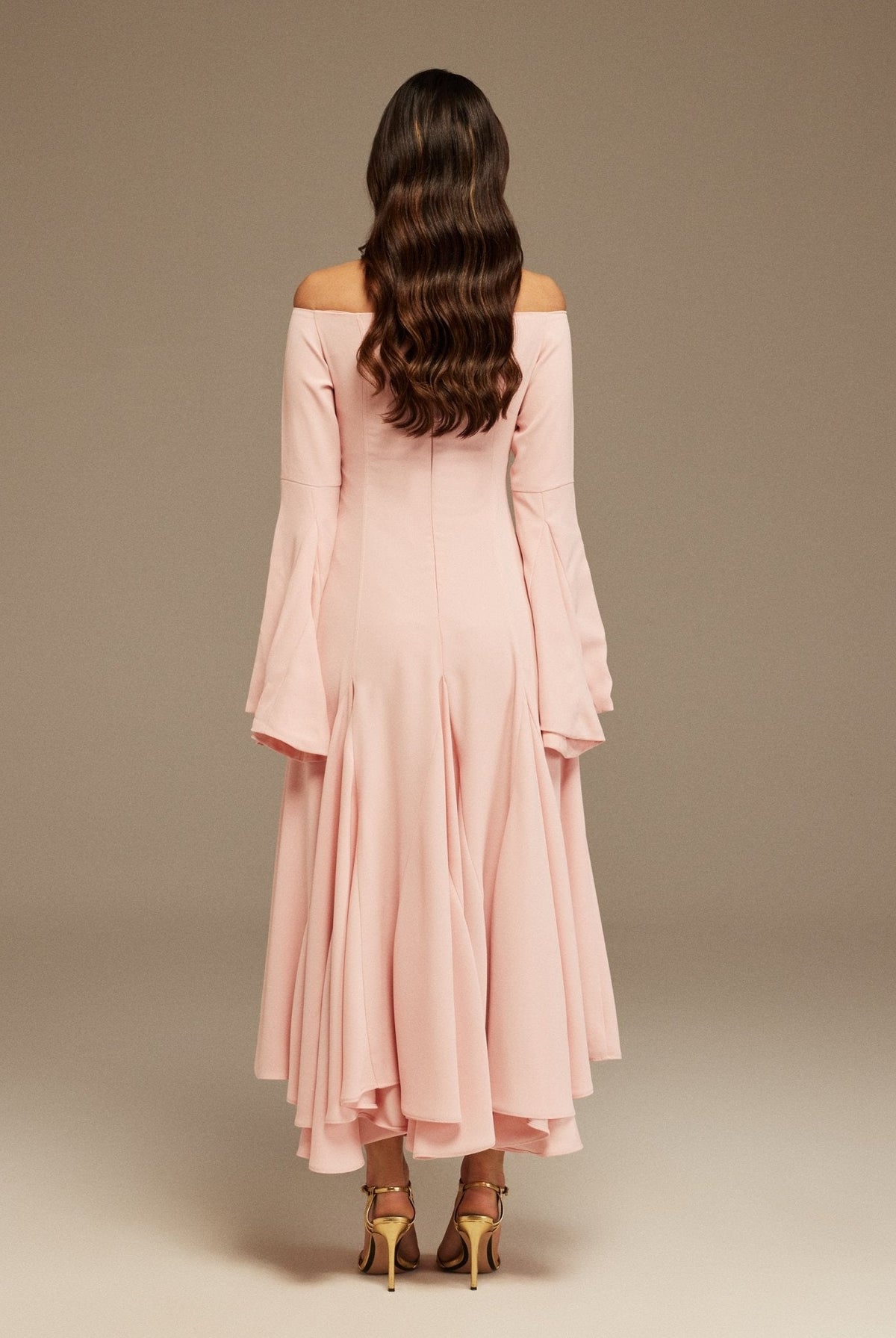 Off-Shoulder Aline Midi Crepe Dress - shopaleena