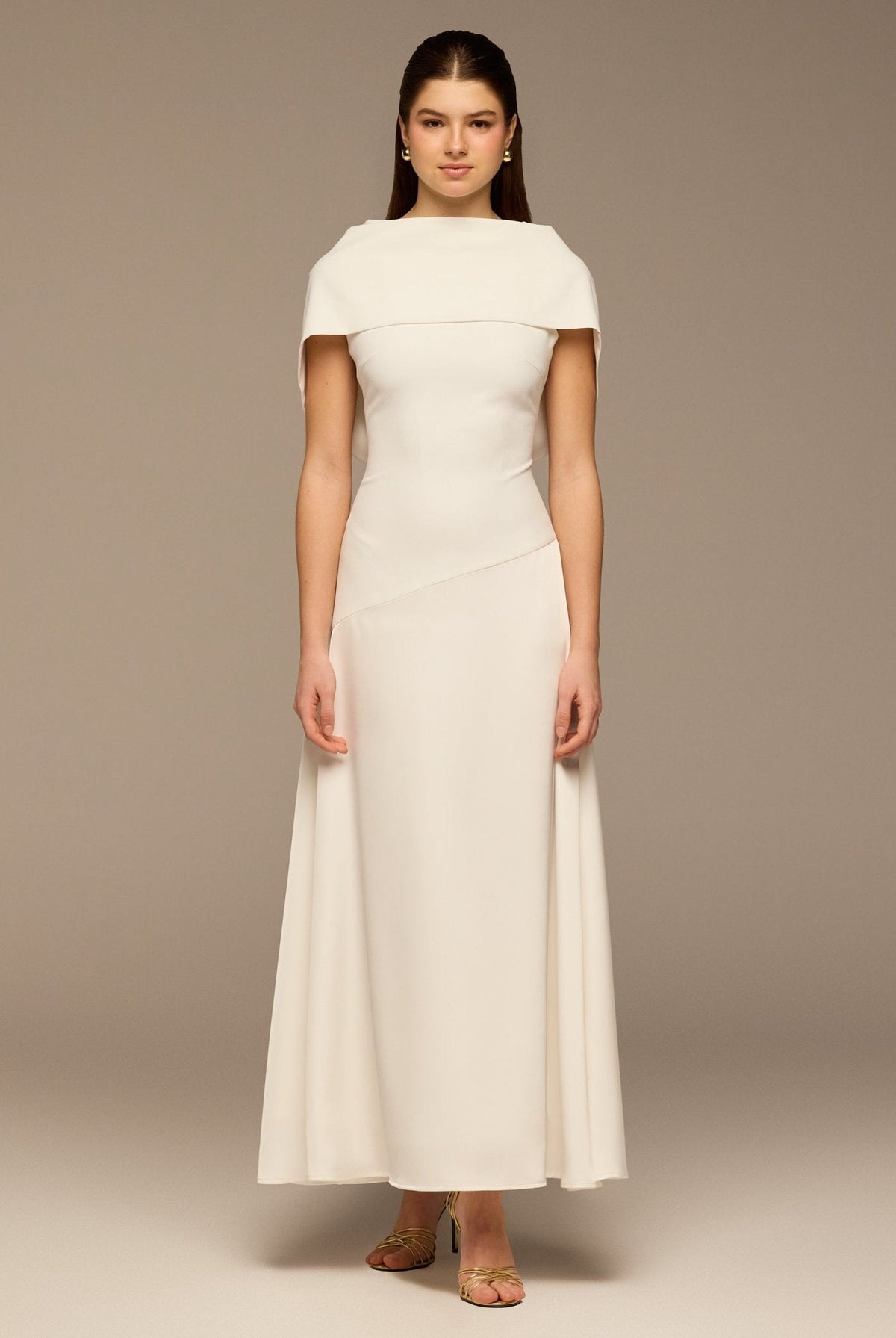 Off-Shoulder Crepe and Satin Maxi Dress - shopaleena