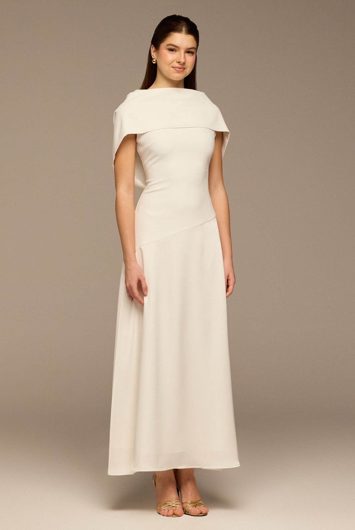 Off-Shoulder Crepe and Satin Maxi Dress - shopaleena