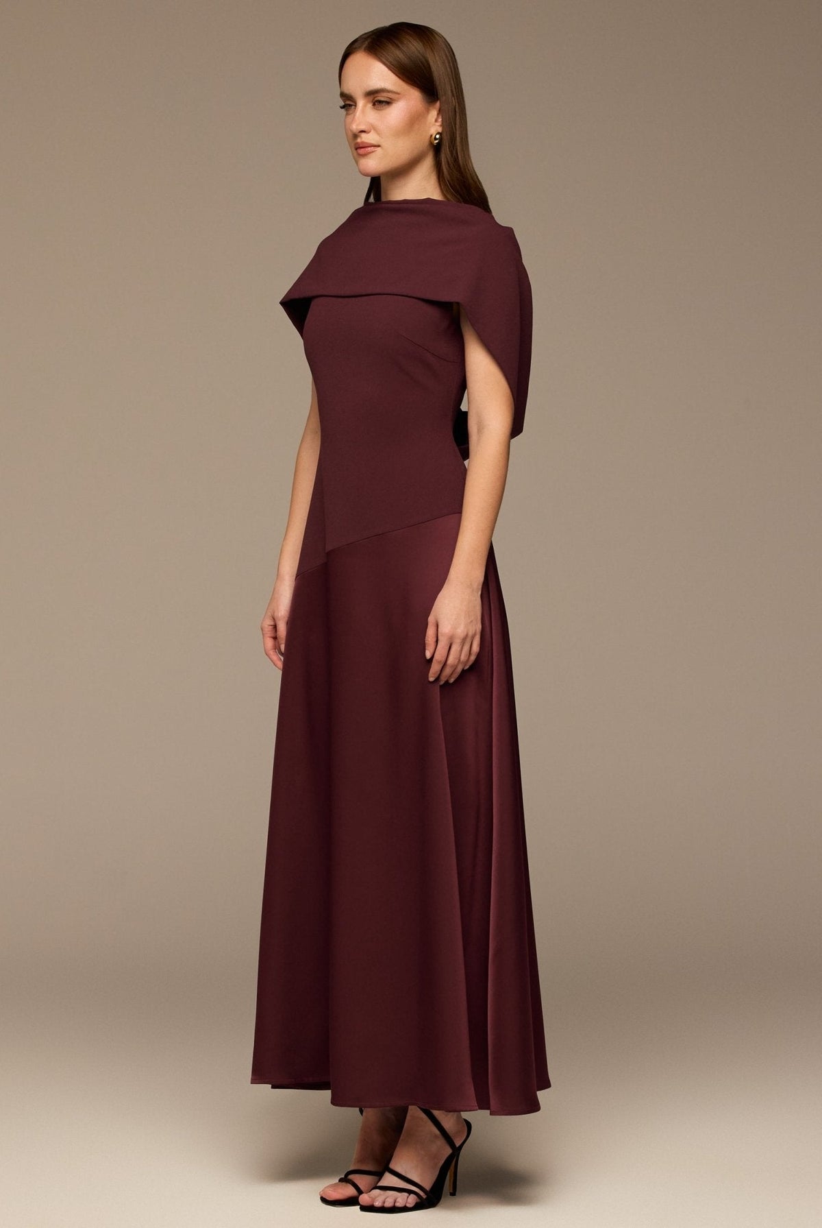 Off-Shoulder Crepe and Satin Maxi Dress - shopaleena