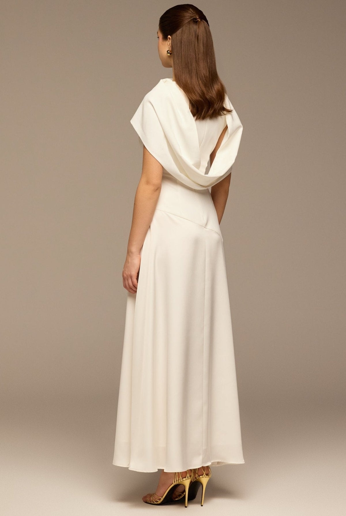 Off-Shoulder Crepe and Satin Maxi Dress - shopaleena