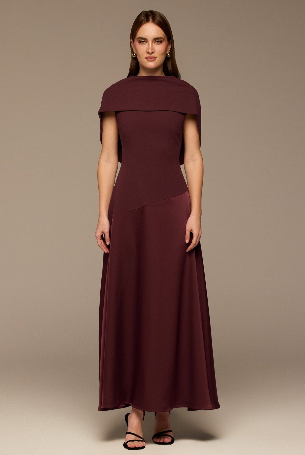 Off-Shoulder Crepe and Satin Maxi Dress - shopaleena